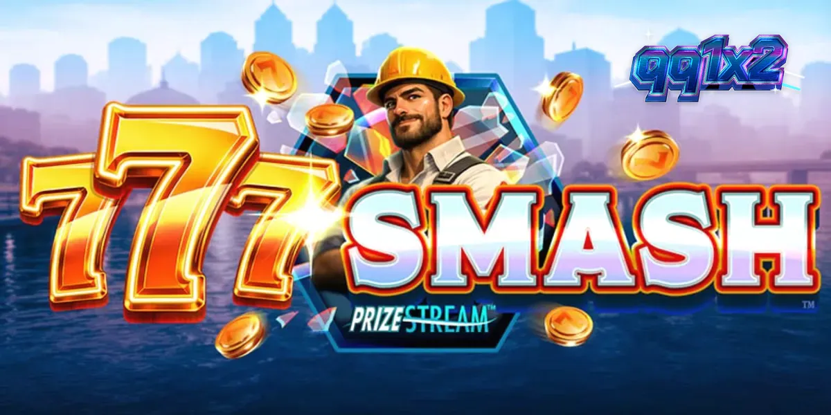 Tampilan visual slot 777 Smash dengan tema konstruksi dan bola penghancur
