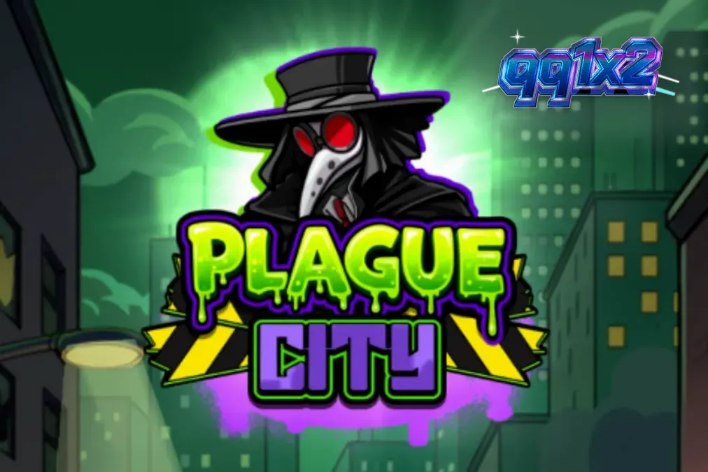 Tampilan visual slot Plague City dengan tema laboratorium apokaliptik dan makhluk mutan.